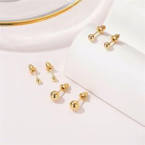 img 1 attached to Stylish Women's 14K Gold Plated Ball Stud Earring Set - 3 Pairs: 3MM, 4MM, 6MM