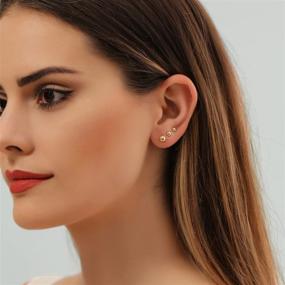 img 3 attached to Stylish Women's 14K Gold Plated Ball Stud Earring Set - 3 Pairs: 3MM, 4MM, 6MM