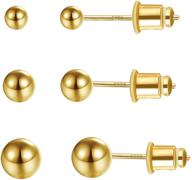 stylish women's 14k gold plated ball stud earring set - 3 pairs: 3mm, 4mm, 6mm logo