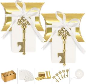 img 4 attached to 🔑 Vintage Skeleton Key Bottle Opener Wedding Favors - Bulk Party Gifts with Escort Tags, Candy Boxes, and Thank You Ribbons for Housewarming - 50 Pcs Gold