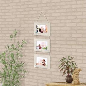 img 1 attached to Rustic Wood Vintage White Hanging Picture Frame Set - ONE WALL Collage, Vertical 3 Photo Frames, 4x6 Inch Frames on Hanging Rope
