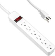 💡 white power strip surge protector - 6 outlet, 10ft extension cord, etl listed, 15a/1875w, 14/3 sjt surge suppressor logo