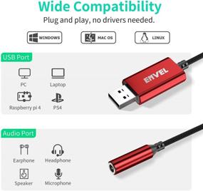 img 3 attached to 🔌 ENVEL USB в аудиоджек 3,5 мм адаптер с встроенным чипом, длиной 20 см, внешняя звуковая карта, аудио конвертер со встроенным микрофоном для наушников, ПК, ноутбуков, настольных компьютеров, PS4, PS5 (красный)