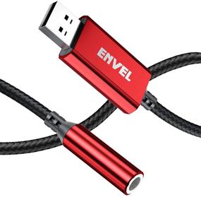 img 4 attached to 🔌 ENVEL USB в аудиоджек 3,5 мм адаптер с встроенным чипом, длиной 20 см, внешняя звуковая карта, аудио конвертер со встроенным микрофоном для наушников, ПК, ноутбуков, настольных компьютеров, PS4, PS5 (красный)