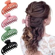 🎀 set of 4 large hair claw clips - 4.2 inch nonslip clamps for women and girls with thin hair, firm grip for thick long hair in nude pink, black, olive green, orange logo