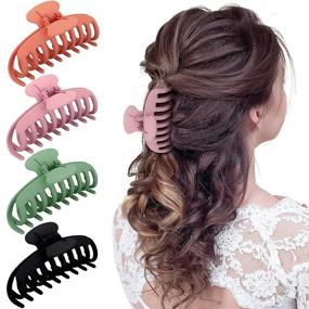 img 4 attached to 🎀 Set of 4 Large Hair Claw Clips - 4.2 Inch Nonslip Clamps for Women and Girls with Thin Hair, Firm Grip for Thick Long Hair in Nude Pink, Black, Olive Green, Orange