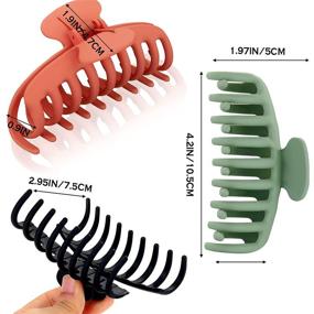 img 3 attached to 🎀 Set of 4 Large Hair Claw Clips - 4.2 Inch Nonslip Clamps for Women and Girls with Thin Hair, Firm Grip for Thick Long Hair in Nude Pink, Black, Olive Green, Orange