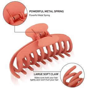 img 2 attached to 🎀 Набор из 4 больших зажимов для волос - 4,2 дюйма безскользящих клипс для женщин и девочек с тонкими волосами, крепкое удержание для густых длинных волос в нежно-розовом, черном, оливково-зеленом и оранжевом цветах