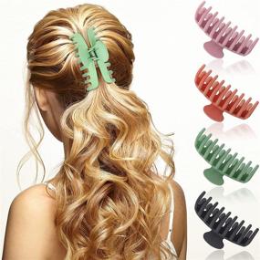 img 1 attached to 🎀 Set of 4 Large Hair Claw Clips - 4.2 Inch Nonslip Clamps for Women and Girls with Thin Hair, Firm Grip for Thick Long Hair in Nude Pink, Black, Olive Green, Orange