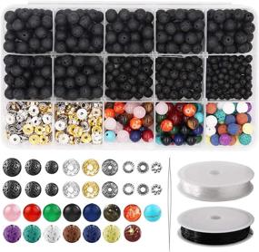 img 4 attached to 🔮 752pcs Lava Beads Kit - Chakra Beads with Elastic String and Needle for Essential Oils Bracelet Necklace Jewelry Making (8mm 6mm 4mm)