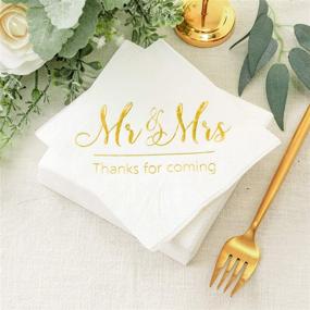 img 2 attached to 🍾 Crisky Wedding Napkins Mr and Mrs: Stunning Gold Cocktail Beverage Dessert Napkins for Wedding Decor - 100 Pcs, 3-Ply