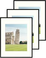 🖼️ golden state art, 11x14 aluminum metal frame with ivory mat for 8x10 pictures - wall mounting - real glass (black, pack of 3) - includes sawtooth hangers and spring clips логотип