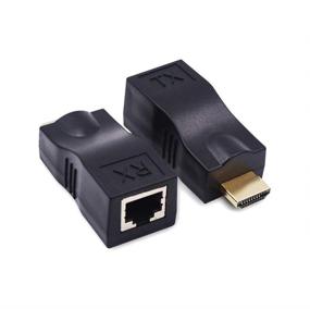 img 3 attached to 🔌 Усовершенствованный 2 шт. адаптер HDMI Extender: JahyShow HDMI к RJ45 сетевой HDMI ретранслятор для HDTV DVD - 1080P конвертер с передатчиком и приемником (Черный)