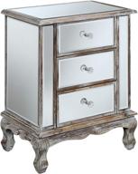 🌟 convenience concepts gold coast vineyard 3 drawer mirrored end table: elegant weathered white and mirror design for added style логотип