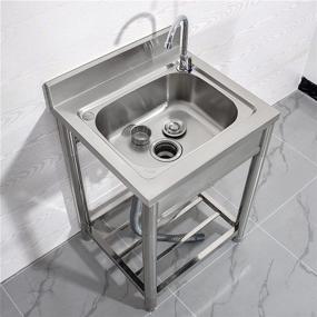 img 2 attached to 22-inch Free Standing Stainless-Steel Single Bowl Commercial Kitchen Sink Set with Faucet, Prep & Utility Hand Washing Basin with Storage Shelf – Ideal as laundry tub for Indoor and Outdoor Use