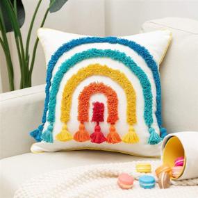 img 4 attached to 🌈 Colorful Boho Rainbow Tufted Tassel Decorative Throw Pillow Cover for Kids Playroom, Nursery, Teepee, Reading Nook, Couch, and Bedroom - 18 X 18 Inch Square Pillow Case with Fun Cute Rainbow Shape