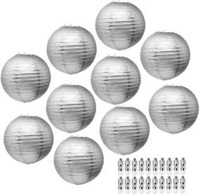 img 4 attached to Mudra Crafts Pack of 10 Round 12-Inch Chinese Lanterns - Decorative Hanging Paper Lanterns with Lights for Parties - Silver Paper Lanterns Decorations