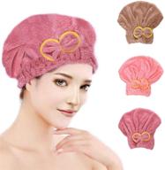 👩 yomigoo hair drying towel 3-pack: quick dry microfiber hair towel wrap for women with long & thick hair - super absorbent bath accessories in coffee, light pink, and dark pink logo