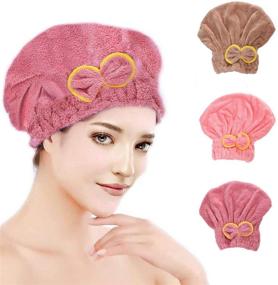 img 4 attached to 👩 Yomigoo Hair Drying Towel 3-Pack: Quick Dry Microfiber Hair Towel Wrap for Women with Long & Thick Hair - Super Absorbent Bath Accessories in Coffee, Light Pink, and Dark Pink