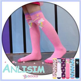 img 3 attached to 6-Pack Fun Animal Print Knee High Socks for Girls Ages 3-12 - Colorful, Long, and Crazy Tall Kids Socks for Boots