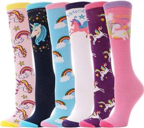 img 4 attached to 6-Pack Fun Animal Print Knee High Socks for Girls Ages 3-12 - Colorful, Long, and Crazy Tall Kids Socks for Boots