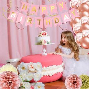 img 3 attached to 🎉 OuMuaMua Pink Gold Birthday Party Decorations for Women & Girls - Pink Birthday Set with Banner, Balloons, Pom Poms, Garland, and Swirls - Ideal for Women & Girls Birthday Party Decor