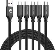 fast charging usb type-c cable 5-pack, 12-inch quick charger cord, braided type c to type a cable for galaxy s10, s20, s9, s8, plus, a10e, note 10, note 9, note 8, lg v50, v40, g8, g7 (1 foot, black) logo