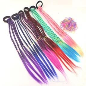 img 1 attached to 💇 Colorful Hair Accessories Bundle - Elastic Rubber Bands for Ponytails, Braids, Twists, Wigs - Style Hair Extensions - 6 Piece Set