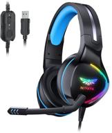 nivava k12 usb gaming headset for pc and ps5 - 7.1 surround sound ps4 headset with noise-cancelling mic, over-ear headphone with soft memory earpads, rgb led lights - compatible with computer, laptop, mac logo
