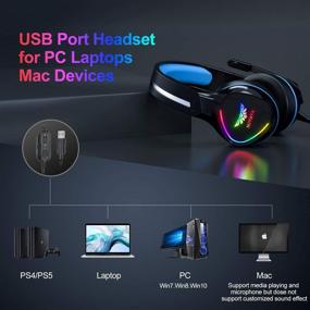 img 2 attached to Nivava K12 USB Gaming Headset for PC and PS5 - 7.1 Surround Sound PS4 Headset with Noise-Cancelling Mic, Over-Ear Headphone with Soft Memory Earpads, RGB LED Lights - Compatible with Computer, Laptop, Mac