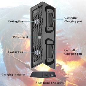 img 1 attached to 🎮 PS4 Pro Vertical Stand with Cooling Fan, Controller Charging Station and LED Charging Indicator - FASTSNAIL Compatible with Playstation 4 Pro, Charger for DualShock 4 Controllers