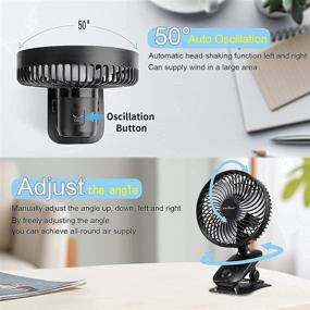 img 1 attached to 🌬️ Portable USB Desk Fan - Quiet, Rechargeable Clip-on Fan with Auto Oscillation, 3 Speeds, and Intermittent Wind Setting - 6000mAh Mini Fan for Baby Stroller, Office Table, Bedroom