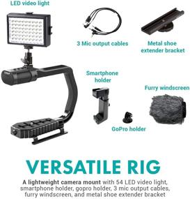 img 3 attached to Movo + Sevenoak Micrig U Grip Handle: Stabilizer with Built-in Stereo 🎥 Microphone, LED Light, and Camera Accessories for Cameras, Smartphones, and GoPro Action Cameras