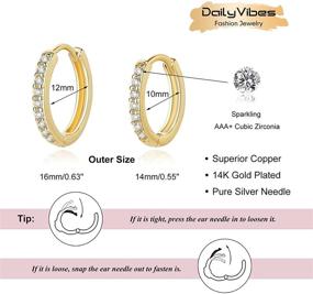 img 3 attached to 💎 14K Gold Plated CZ Huggie Hoop Earrings for Women and Girls - Small Dainty Gold Hoops with Cubic Zirconia, 925 Sterling Silver Post, 2 Pairs