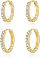 💎 14k gold plated cz huggie hoop earrings for women and girls - small dainty gold hoops with cubic zirconia, 925 sterling silver post, 2 pairs logo