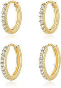 img 4 attached to 💎 14K Gold Plated CZ Huggie Hoop Earrings for Women and Girls - Small Dainty Gold Hoops with Cubic Zirconia, 925 Sterling Silver Post, 2 Pairs