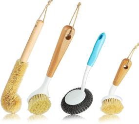 img 4 attached to Ultimate 4-Pack Kitchen Cleaning Brush Set: Sisal Pan, Sisal Dish, Coconut Fibre Bottle, and Stainless Steel Pot Scrubber - Ideal Dish Scrubber Set for a Sparkling Clean Kitchen!