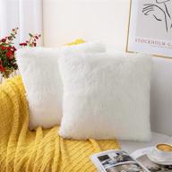 🛋️ joybest luxury soft faux fur fleece cushion cover pillowcase decorative throw pillows covers for sofa or bed, 18x18 inches, white, pack of 2, no pillow insert логотип