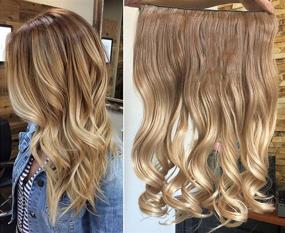 img 2 attached to 🔥 Enhance Your Look with 17 Inches One Piece Half Head Wavy Curly Ombre Clip in Hair Extensions (Light Brown to Sandy Blonde) - 120grams