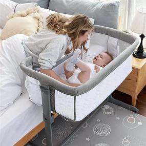 img 4 attached to 👶 TCBunny 2-in-1 Baby Bassinet & Bedside Sleeper, Portable Grey Crib Bed for Infant/Newborn Baby (Mosquito Net Excluded)