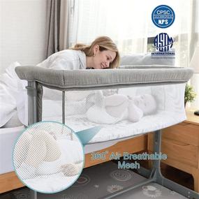 img 2 attached to 👶 TCBunny 2-in-1 Baby Bassinet & Bedside Sleeper, Portable Grey Crib Bed for Infant/Newborn Baby (Mosquito Net Excluded)