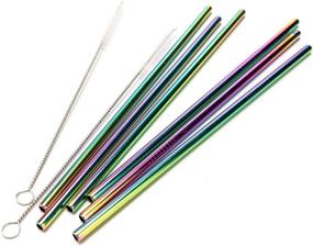 img 1 attached to Iridescent Stainless Steel Straws - Long, Reusable, Eco-Friendly Straws for 30 oz Tumblers (Straight, 30oz)