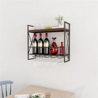 🍷 moritia rustic wall mounted wine rack with glass goblet holder - 2 tier metal and wood hanging wine rack floating shelf, 23.6w x 7.9d x 21.2h inch логотип