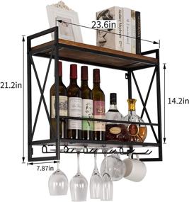 img 3 attached to 🍷 MORITIA Rustic Wall Mounted Wine Rack with Glass Goblet Holder - 2 Tier Metal and Wood Hanging Wine Rack Floating Shelf, 23.6W x 7.9D x 21.2H inch