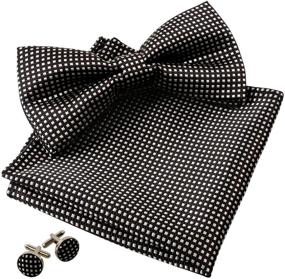 img 4 attached to Black Checkered Handkerchief Cufflinks for Men
