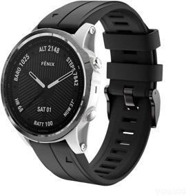 img 3 attached to Премиум силиконовый водонепроницаемый ремешок для часов Garmin Fenix 6S/Fenix 5S Plus - простая сменная браслетная лента, черного цвета