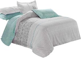 img 3 attached to 🛏️ Wake In Cloud - Gray Teal Comforter Set: Reversible Grey Turquoise Pattern, Soft Microfiber Bedding (3pcs, Queen Size)
