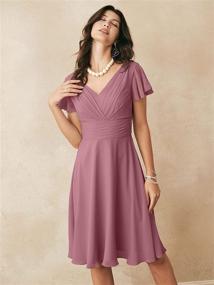 img 2 attached to 👗 ALICEPUB V-Neck Chiffon Short Bridesmaid Dresses with Sleeves for Women - Perfect for Parties, Homecoming, and Special Occasions