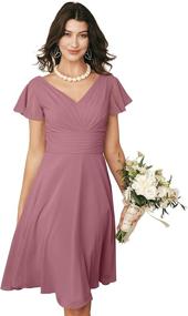 img 4 attached to 👗 ALICEPUB V-Neck Chiffon Short Bridesmaid Dresses with Sleeves for Women - Perfect for Parties, Homecoming, and Special Occasions