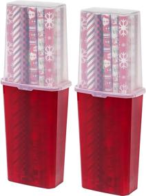 img 4 attached to 🎁 Iris USA Holiday Storage-Bin Vertical Wrapping Paper Box, 40-Inch, 2 Pack, Clear/Red: Organize Your Wrapping Paper with Ease!